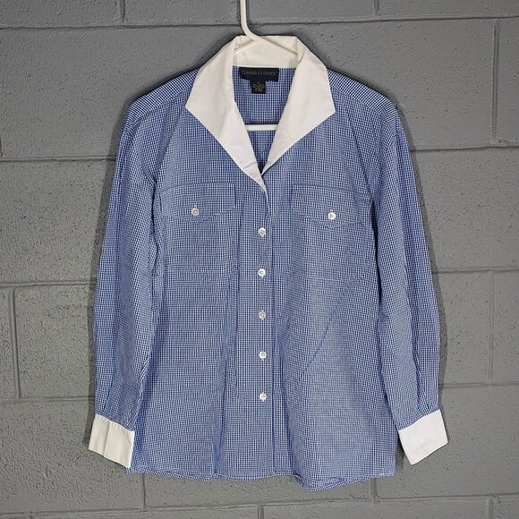 Classiques Entier Blue Checked Oxford Men's Long-Sleeve Dress Shirt - Small - Picture 1 of 2